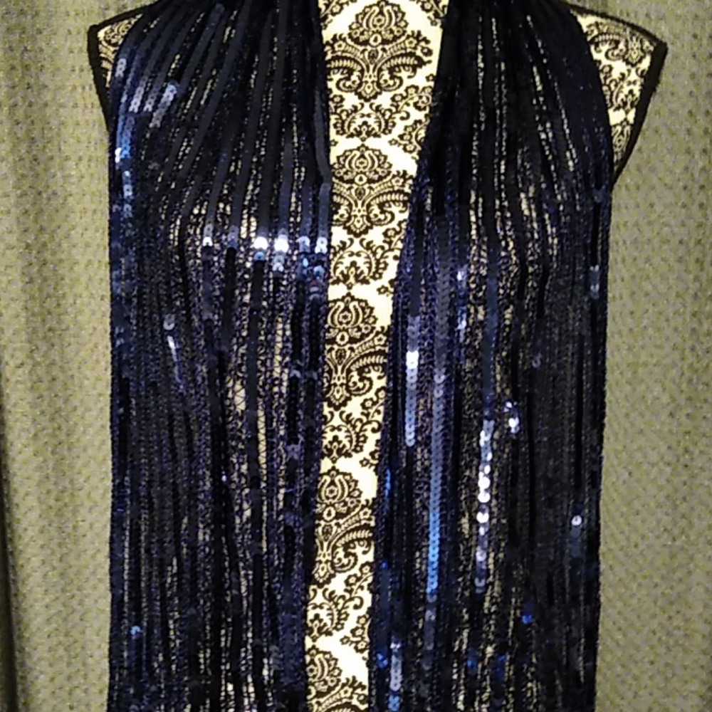 NWOT Beautiful navy blue sequined scarf.
